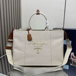 1:1 Replica Prada Jardinière Extra Large Cotton Canvas Tote Bag Beige Knockoff