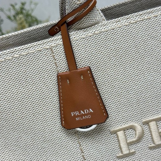 1:1 Replica Prada Jardinière Extra Large Cotton Canvas Tote Bag Beige Knockoff