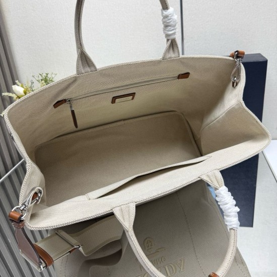 1:1 Replica Prada Jardinière Extra Large Cotton Canvas Tote Bag Beige Knockoff