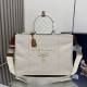 1:1 Replica Prada Jardinière Extra Large Cotton Canvas Tote Bag Beige Knockoff