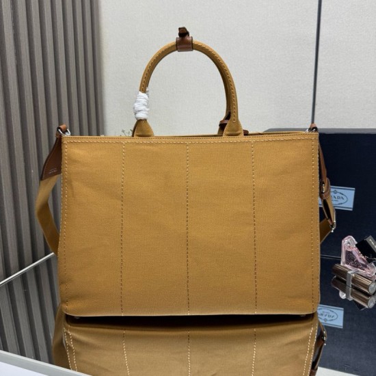 1:1 Replica Prada Jardinière Extra Large Cotton Canvas Tote Bag Brown Knockoff