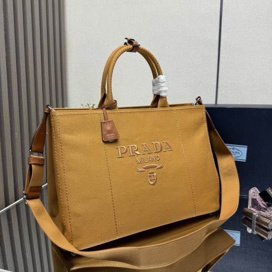 1:1 Replica Prada Jardinière Extra Large Cotton Canvas Tote Bag Brown Knockoff