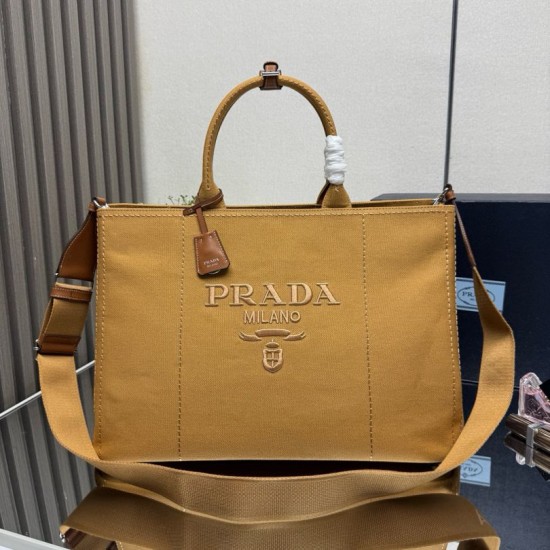 1:1 Replica Prada Jardinière Extra Large Cotton Canvas Tote Bag Brown Knockoff