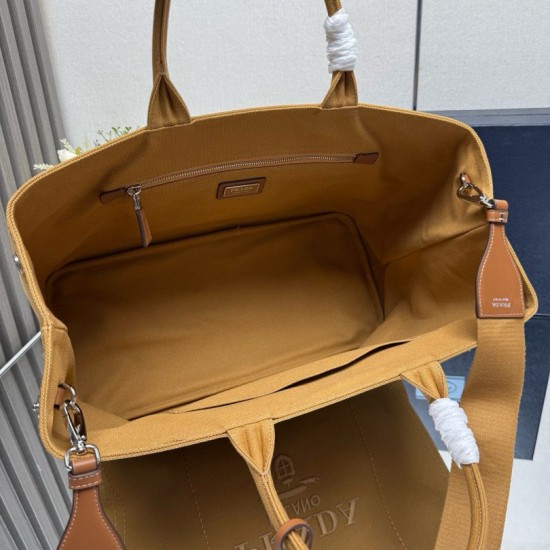 1:1 Replica Prada Jardinière Extra Large Cotton Canvas Tote Bag Brown Knockoff