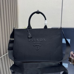 1:1 Replica Prada Jardinière Extra Large Cotton Canvas Tote Bag Black Knockoff