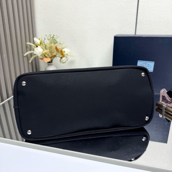 1:1 Replica Prada Jardinière Extra Large Cotton Canvas Tote Bag Black Knockoff
