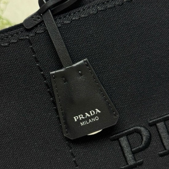1:1 Replica Prada Jardinière Extra Large Cotton Canvas Tote Bag Black Knockoff