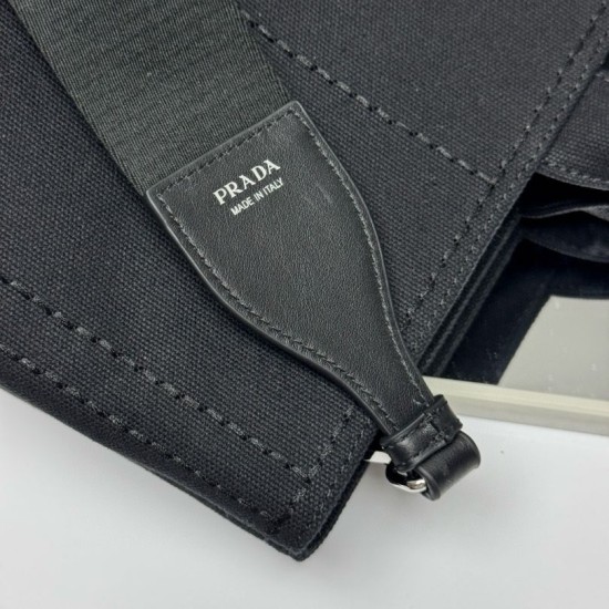 1:1 Replica Prada Jardinière Extra Large Cotton Canvas Tote Bag Black Knockoff
