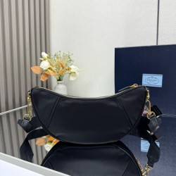 1:1 Replica Prada Re-Nylon Demi-Lune Crossbody Bag 1BH222 Black Knockoff