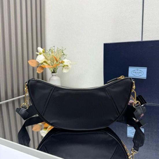 AAA Replica Prada Re-Nylon Demi-Lune Crossbody Bag 1BH222 Black 1:1 Replica Prada Re-Nylon Demi-Lune Crossbody Bag 1BH222 Black Knockoff