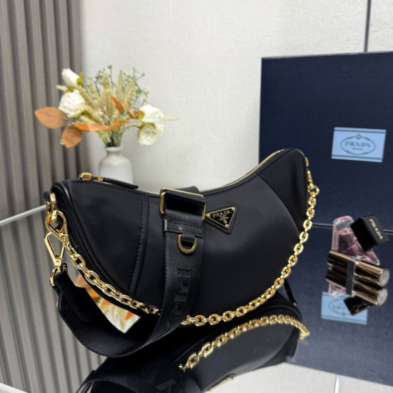 AAA Replica Prada Re-Nylon Demi-Lune Crossbody Bag 1BH222 Black 1:1 Replica Prada Re-Nylon Demi-Lune Crossbody Bag 1BH222 Black Knockoff