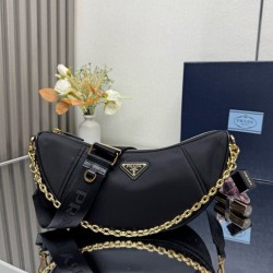 1:1 Replica Prada Re-Nylon Demi-Lune Crossbody Bag 1BH222 Black Knockoff