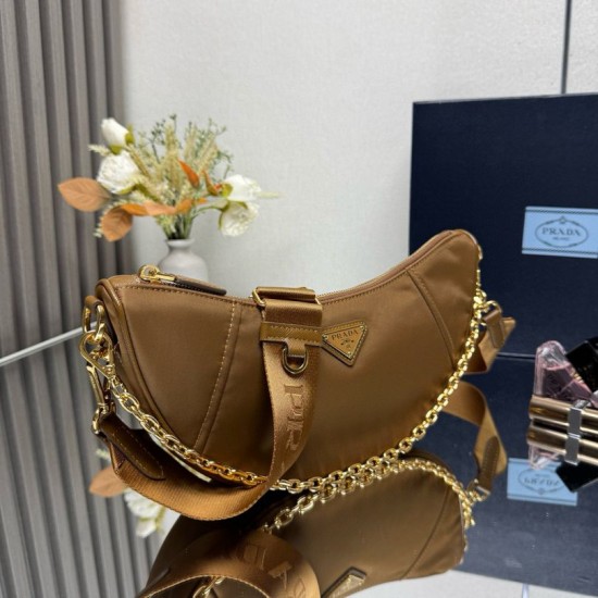 AAA Replica Prada Re-Nylon Demi-Lune Crossbody Bag 1BH222 Brown 1:1 Replica Prada Re-Nylon Demi-Lune Crossbody Bag 1BH222 Brown Knockoff
