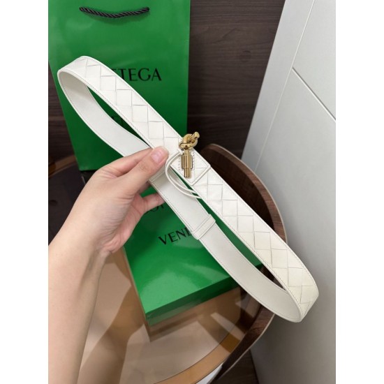 1:1 Replica BV Andiamo Intrecciato Nappa Belt 2cm Green/White/Coffee Knockoff