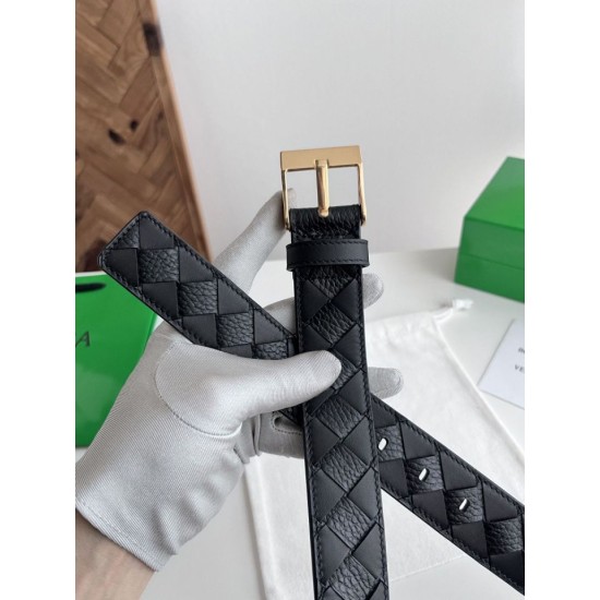 1:1 Replica Bottega Veneta Men's Intreccio Reversible Check Belt Black and Gold Knockoff