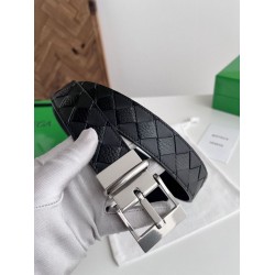 1:1 Replica Bottega Veneta Men's Intreccio Reversible Check Belt Black Silver Knockoff