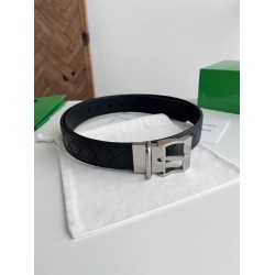 1:1 Replica Bottega Veneta Men's Intreccio Reversible Check Belt Black Silver Knockoff