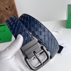 1:1 Replica Bottega Veneta Men's Intreccio Reversible Belt Blue Knockoff