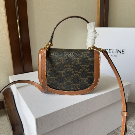 1:1 Replica Celine Mini Besace Clea Triomphe Canvas Bag Calfskin Knockoff