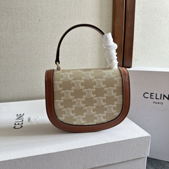 1:1 Replica Celine Mini Besace Clea Triomphe Canvas Bag Beige Calfskin Knockoff