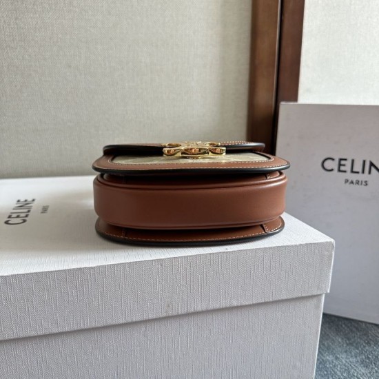 1:1 Replica Celine Mini Besace Clea Triomphe Canvas Bag Beige Calfskin Knockoff