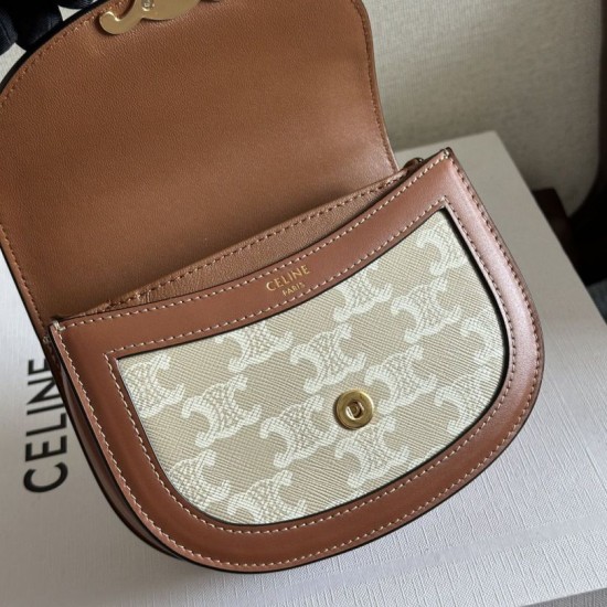 1:1 Replica Celine Mini Besace Clea Triomphe Canvas Bag Beige Calfskin Knockoff