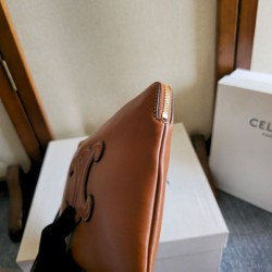 1:1 Replica Celine Small Clutch with Shoulder Strap Smooth Calfskin Brown Knockoff