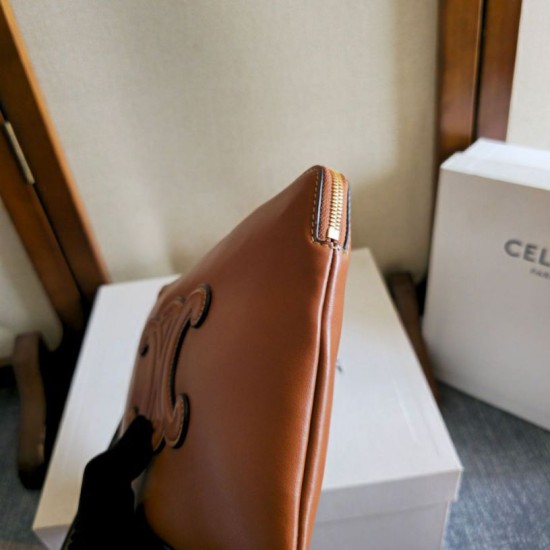 1:1 Replica Celine Small Clutch with Shoulder Strap Smooth Calfskin Brown Knockoff