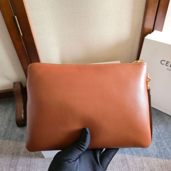 1:1 Replica Celine Small Clutch with Shoulder Strap Smooth Calfskin Brown Knockoff