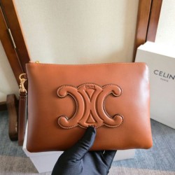 1:1 Replica Celine Small Clutch with Shoulder Strap Smooth Calfskin Brown Knockoff