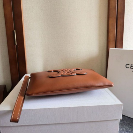 1:1 Replica Celine Small Clutch with Shoulder Strap Smooth Calfskin Brown Knockoff