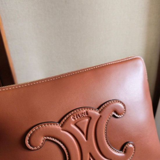 1:1 Replica Celine Small Clutch with Shoulder Strap Smooth Calfskin Brown Knockoff