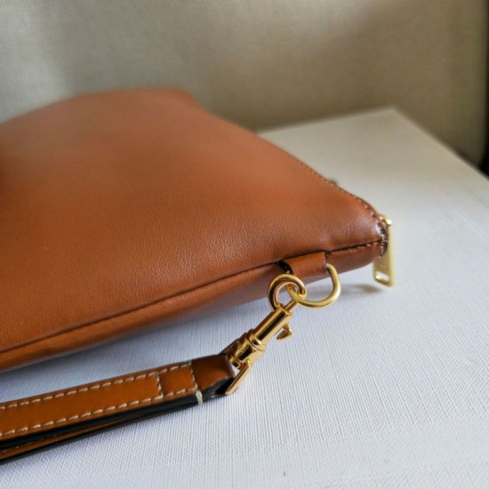 1:1 Replica Celine Small Clutch with Shoulder Strap Smooth Calfskin Brown Knockoff