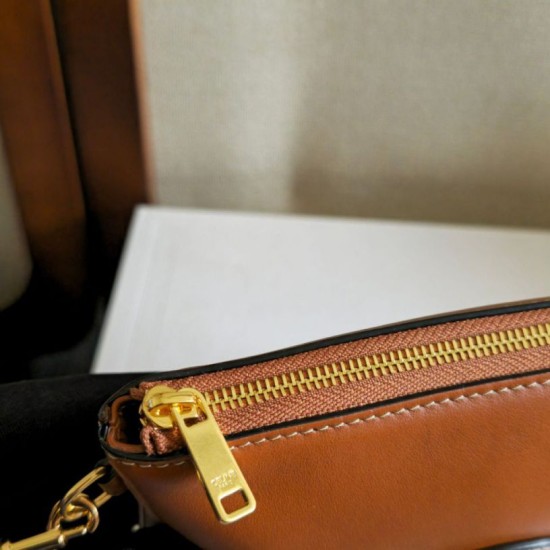 1:1 Replica Celine Small Clutch with Shoulder Strap Smooth Calfskin Brown Knockoff