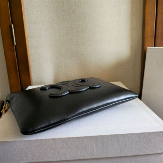 1:1 Replica Celine Small Clutch with Shoulder Strap Smooth Calfskin Black Knockoff