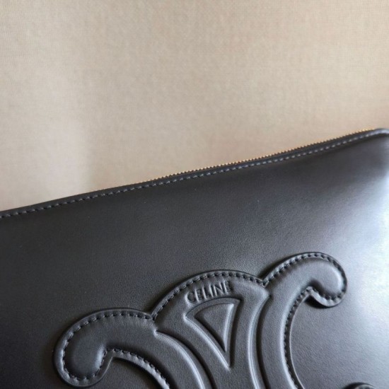 1:1 Replica Celine Small Clutch with Shoulder Strap Smooth Calfskin Black Knockoff