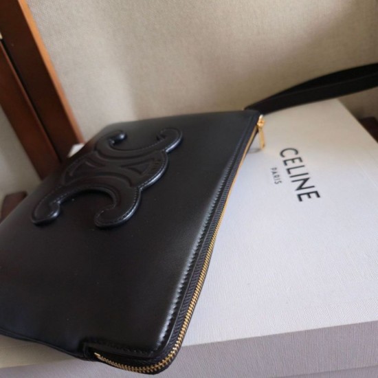 1:1 Replica Celine Small Clutch with Shoulder Strap Smooth Calfskin Black Knockoff