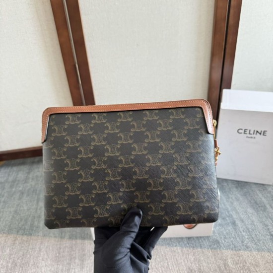 1:1 Replica Celine Small Clutch with Shoulder Strap Triomphe Canvas Knockoff