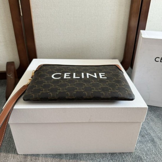 1:1 Replica Celine Small Clutch with Shoulder Strap Triomphe Canvas Knockoff