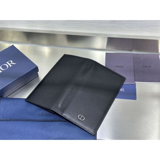 1:1 Replica Dior CD Icon Vertical Wallet Black Grained Calfskin Knockoff