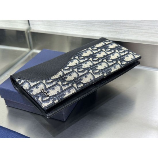 1:1 Replica Dior Saddle Oblique Jacquard Long Vertical Wallet Black Knockoff
