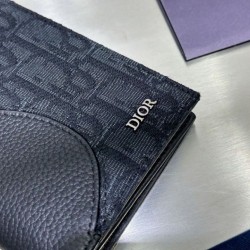 1:1 Replica Dior Saddle Oblique Jacquard Long Men's Vertical Wallet Black Knockoff