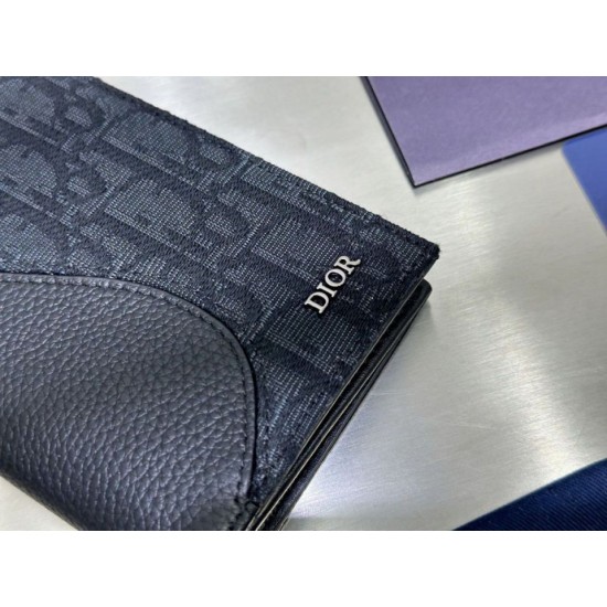 1:1 Replica Dior Saddle Oblique Jacquard Long Men's Vertical Wallet Black Knockoff
