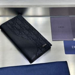 1:1 Replica Dior Saddle Oblique Jacquard Long Men's Vertical Wallet Black Knockoff