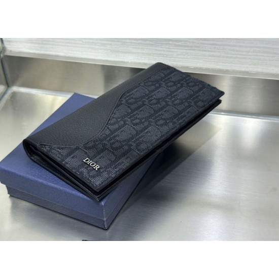1:1 Replica Dior Saddle Oblique Jacquard Long Men's Vertical Wallet Black Knockoff