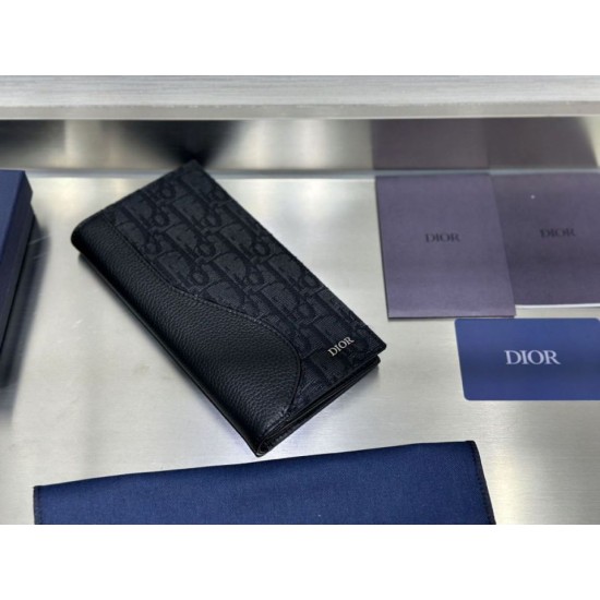 1:1 Replica Dior Saddle Oblique Jacquard Long Men's Vertical Wallet Black Knockoff