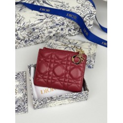 1:1 Replica Lady Dior Card Holder with Flap and Iconic Cannage Stitching Red Knockoff