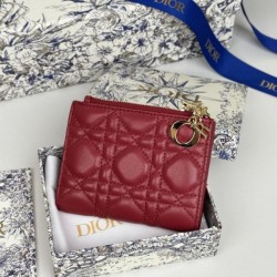 1:1 Replica Lady Dior Card Holder with Flap and Iconic Cannage Stitching Red Knockoff