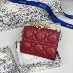 1:1 Replica Lady Dior Card Holder with Flap and Iconic Cannage Stitching Red Knockoff
