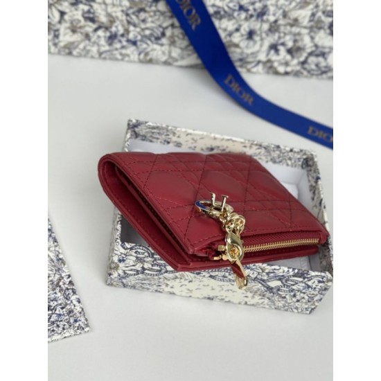 1:1 Replica Lady Dior Card Holder with Flap and Iconic Cannage Stitching Red Knockoff
